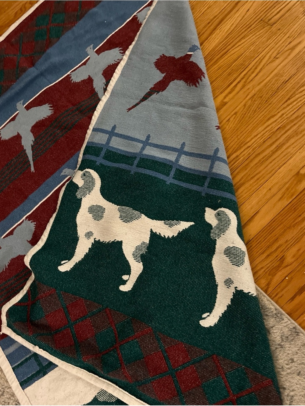 VTG 80s Quail Hunting Dog Blanket Reversible Throw 1987 Vuteks - Picture 7 of 7